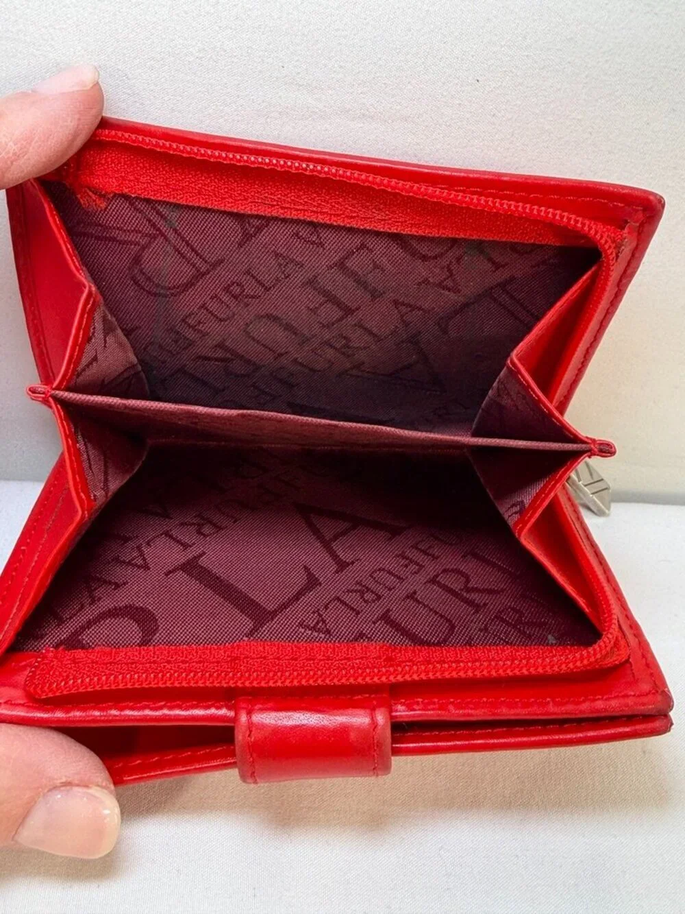 Vintage FURLA Red Leather Bi-fold Zip Around Wallet